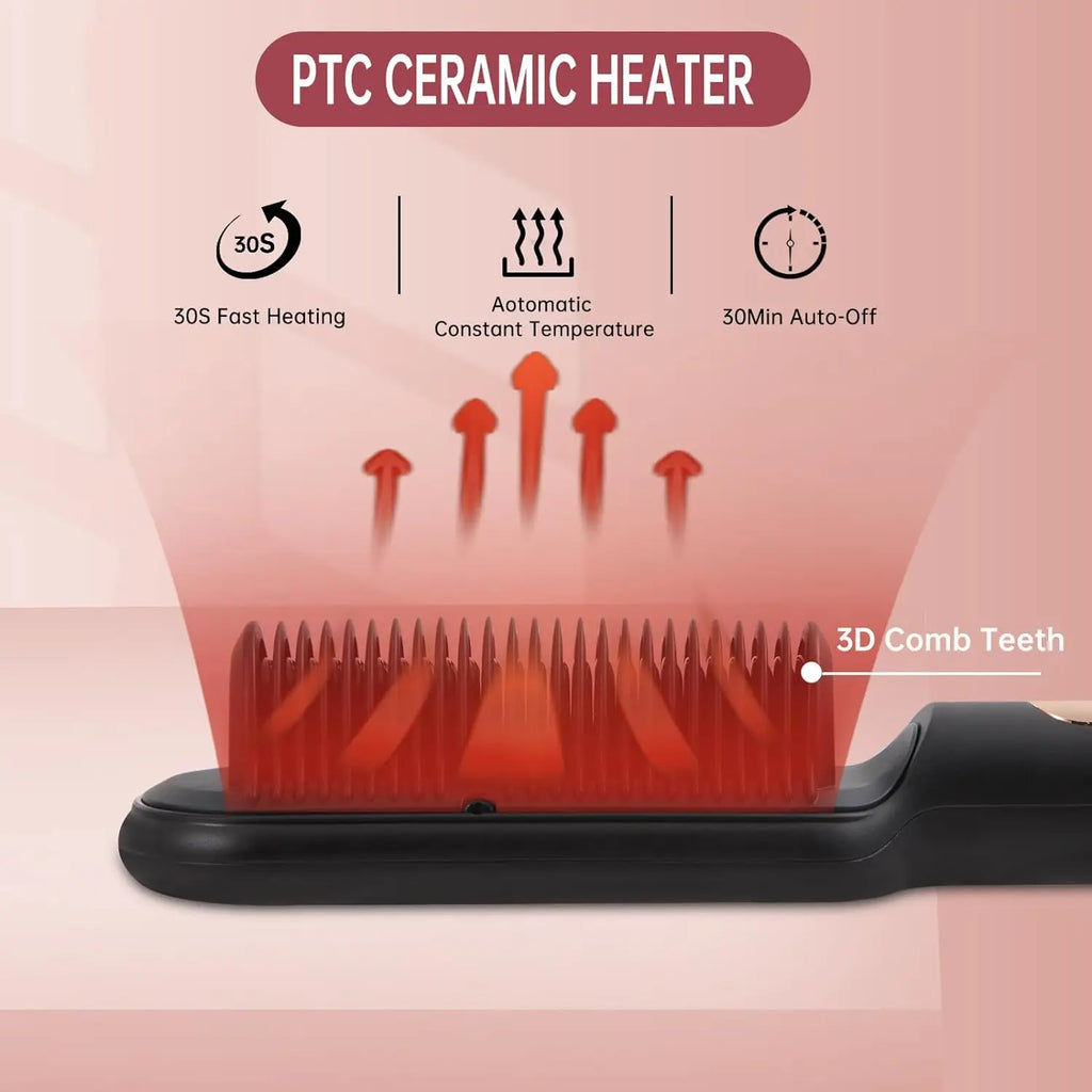 AP02 Negative Ionic Hair Straightener Brush, Fast Heating, Anti-Scald & Auto-Shut Off Hair Brush Straightener for Women