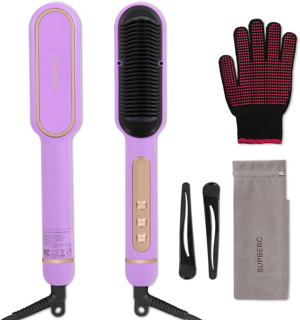AP02 Negative Ionic Hair Straightener Brush, Fast Heating, Anti-Scald & Auto-Shut Off Hair Brush Straightener for Women